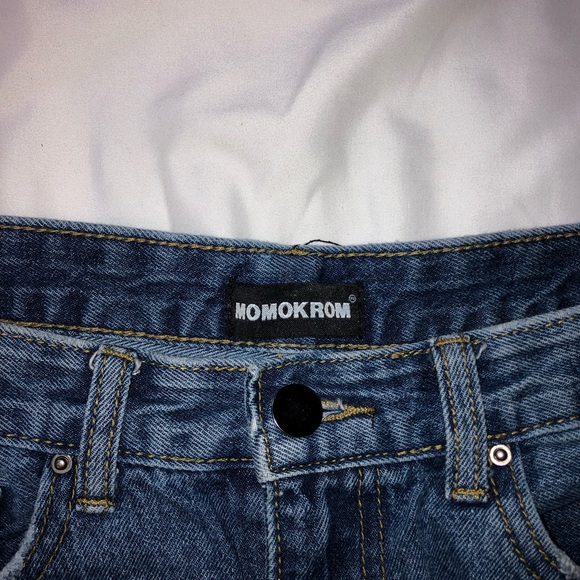 SOLD Nasty Gal blue denim shorts with white stripes on the sides. - Picture 3 of 4